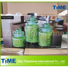 Housewares 3PCS Green Glass Jar Set with Airtight Glass Lid